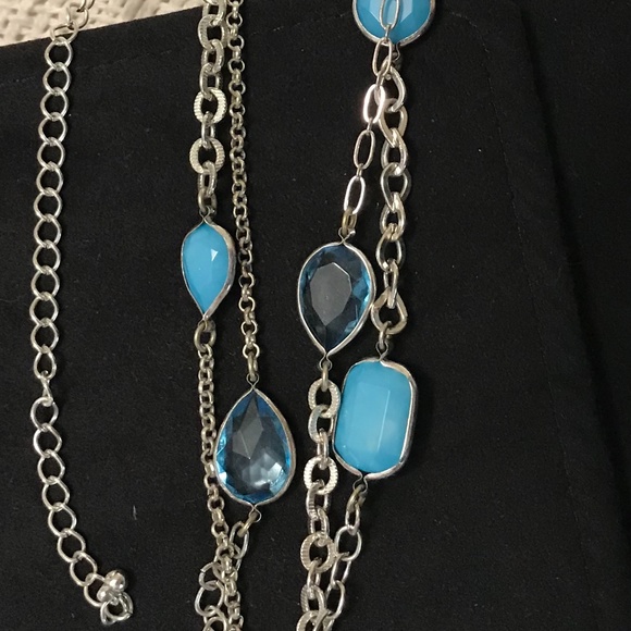 Long Length Silver Tone and Blue Stone Necklace - statement piece - Picture 7 of 7